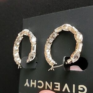 New Givenchy Small Baguette & Pear-Shape Crystal Hoop Earrings, 0.78, NWT